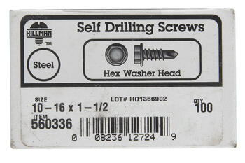 Hillman No. 10-16 x 1-1/2 in. L Hex Hex Washer Head Zinc-Plated Steel Sheet Metal Screws 100