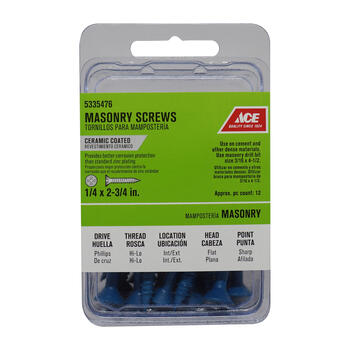 Ace 1/4 in. x 2-3/4 in. L Phillips Flat Head Ceramic Steel Masonry Screws 12 pk