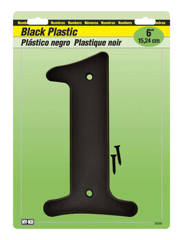 Hy-Ko 6 in. Black Plastic Screw-On Number 1 1 pc.