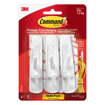 3M Command Medium Hook Plastic 6 pk 3-7/8 in. L