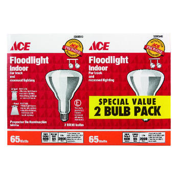 Ace 65 watts BR30 Incandescent Light Bulb Soft White Floodlight 2 pk 650 lumens