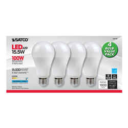 Satco Type A A19 E26 (Medium) LED Bulb Natural Light 100 Watt Equivalence 4 pk