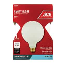 Ace 60 watts G40 Incandescent Light Bulb 680 lumens White (Frosted) 1 pk Globe