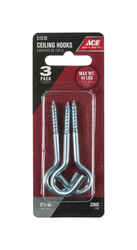 Ace Small Silver Steel 2.4375 in. L 45 lb. Ceiling Hook 3 pk