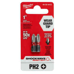 Milwaukee SHOCKWAVE 1 in. L x #2 Impact Duty Screwdriver Bit Steel 1/4 in. Hex Shank Phillip