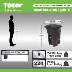 Toter Bear Tough 64 gal Polyethylene Wheeled Trash Can Lid Included