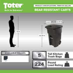 Toter Bear Tough 64 gal Polyethylene Wheeled Trash Can Lid Included