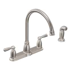 Moen Banbury Banbury Two Handle Stainless Steel Kitchen Faucet Side Sprayer Included