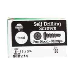 Hillman No. 8-18 x 3/4 in. L Phillips Pan Head Zinc-Plated Steel Self- Drilling Screws 100 1