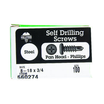 Hillman No. 8-18 x 3/4 in. L Phillips Pan Head Zinc-Plated Steel Self- Drilling Screws 100 1