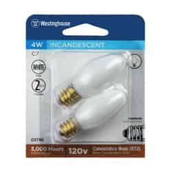 Westinghouse 4 watts C7 Incandescent Bulb 19 lumens White Speciality 2 pk
