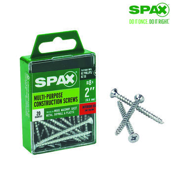 SPAX No. 8 x 2 in. L Phillips/Square Flat Zinc-Plated Steel Multi-Purpose Screw 20 each