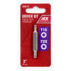 Ace T15/T20 in. x 2 in. L Double-Ended Screwdriver Bit Hex Shank 1 pc. 1/4 in. S2 Tool Steel To