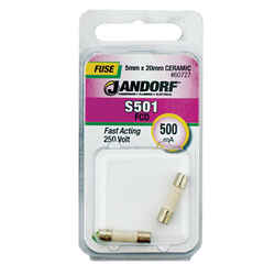 Jandorf S501 500 milliampere 250 volt Ceramic Fast Acting Fuse 2 pk