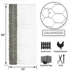 Garden Zone 36 in. H x 25 ft. L 20 Ga. Silver Poultry Netting