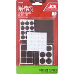 Ace Felt Surface Pad Assorted 99 pk Self Adhesive Brown
