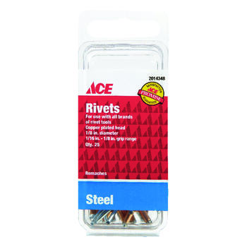 Ace 1/8 L Steel Rivets Silver 1/8 25 pk