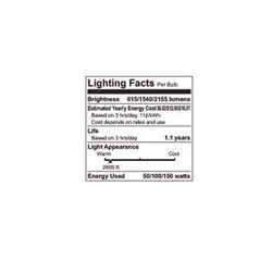 GE Lighting 50/100/150 watts A21 Incandescent Bulb 615/1,540/2,155 lumens Soft White A-Line 1 p