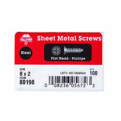 HILLMAN 8 x 2 in. L Phillips Flat Head Zinc-Plated Steel Sheet Metal Screws 100 per box