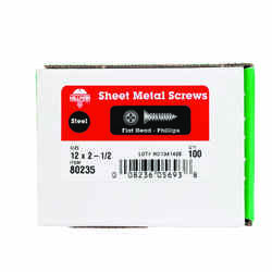 HILLMAN 2-1/2 in. L x 12 Phillips Flat Head Zinc-Plated Steel Sheet Metal Screws 100 per box
