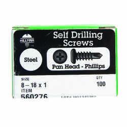 HILLMAN 8-18 x 1 in. L Phillips Zinc-Plated Pan Head Self- Drilling Screws 100 per box Steel