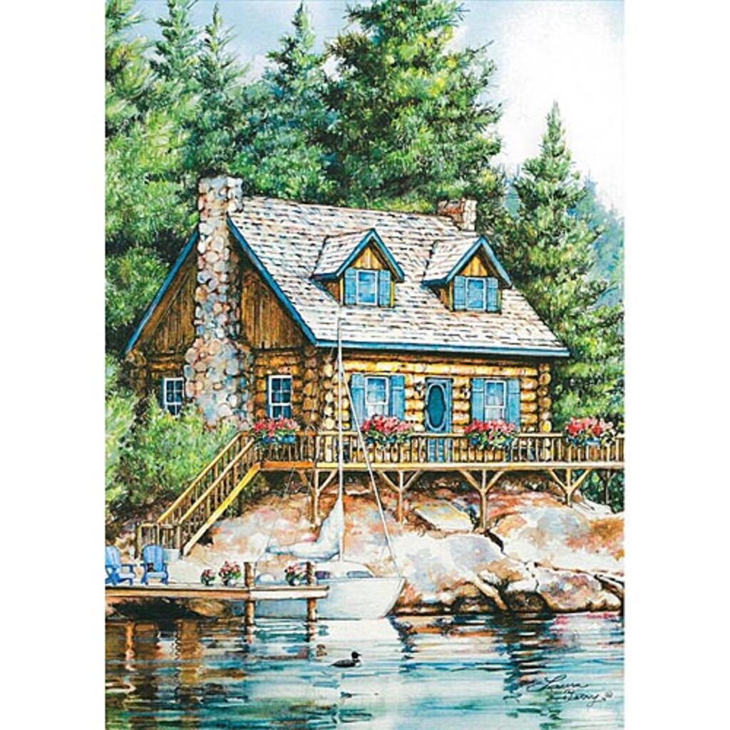image Cabin On The Lake Outdoor Flag-Large - 28 x 40