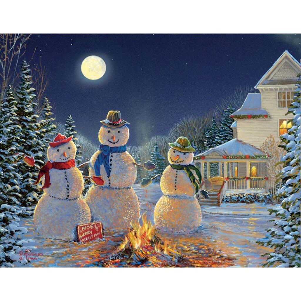 image Moonlit Snowmen Boxed Christmas Card