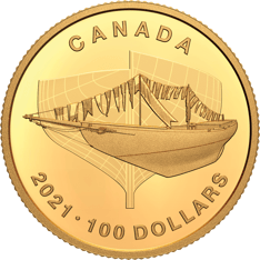 2021 $100 Pure Gold Coin - 100th Anniversary of Bluenose: The Launch