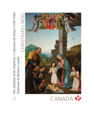 One domestic, PermanentTM stamp from Tommaso di Stefano Lunetti's "The Adoration of the Shepherds" 12-pack.