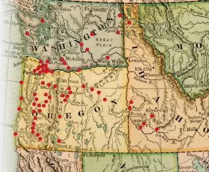 Oregon, Washington, and Idaho map