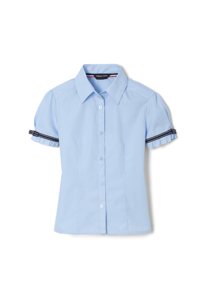Front view of Short Sleeve Ribbon Bow Blouse 