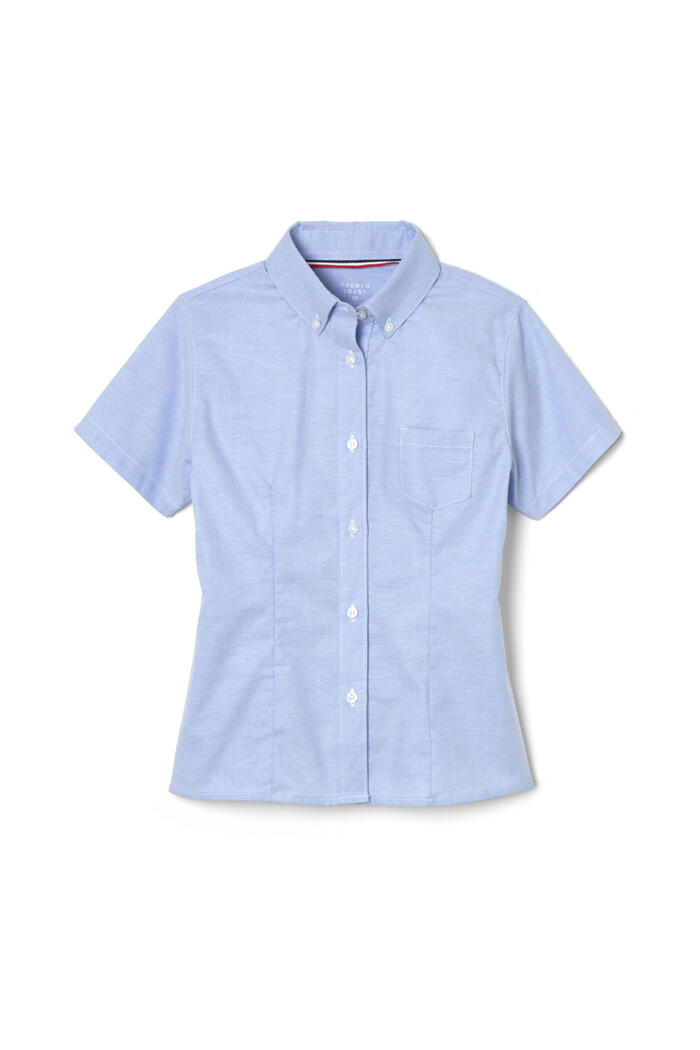 Front view of Short Sleeve Oxford Blouse with Princess Seams 
