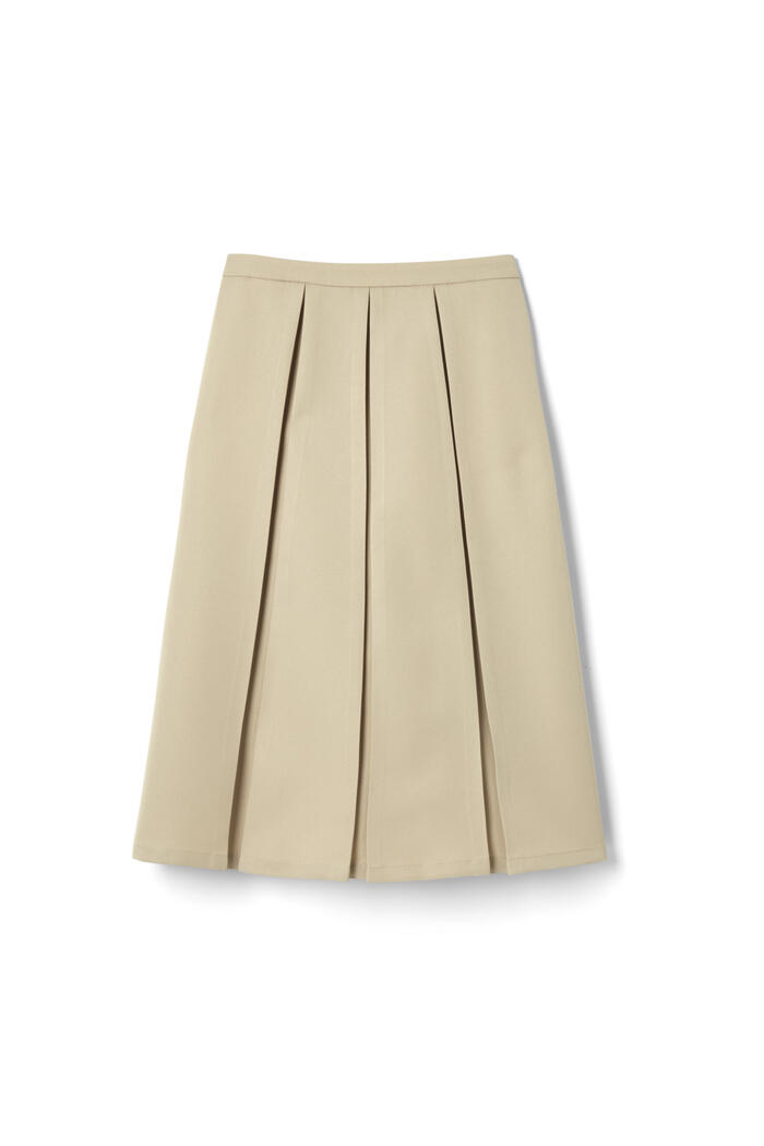 Front view of Elastic Back Long Pleated Skirt 