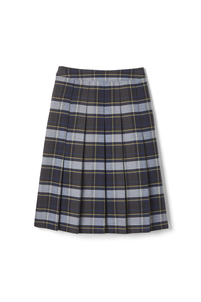 Front view of Below The Knee Plaid Pleated Skirt 
