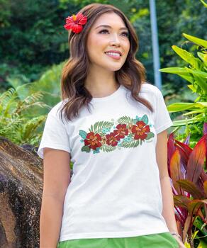 Tropical Haunani - White Short Sleeve Crewneck T-Shirt