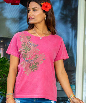 Polynesian Monstera - Paradise Red Dyed Short Sleeve Scoop Neck T-Shirt