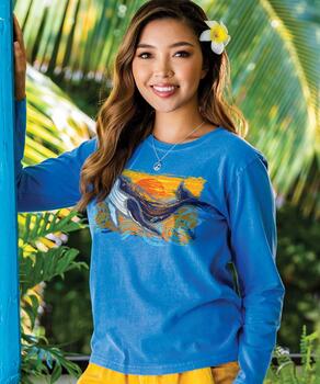 Swirly Humpback - Blue Hawaii Dyed Long Sleeve Crewneck T-Shirt