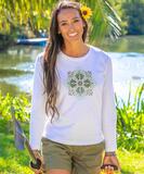 Okika Quilt - White Long Sleeve Crewneck T-Shirt