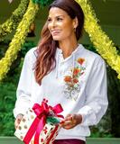 Poppy Swirl - White Long Sleeve Lightweight Pullover