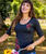 Cherry Hibiscus - Charcoal Short Sleeve Banded Rib Knit T-Shirt