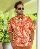 Tropical Canopy - Khaki Red Short Sleeve Hawaiian Polo Shirt