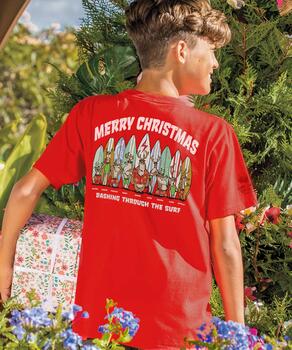 Reindeer Surfing Lesson - Candy Apple Red Dyed Short Sleeve Crewneck T-Shirt
