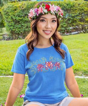 Tranquil Lotus - Blue Hawaii Dyed Short Sleeve Scoop Neck T-Shirt