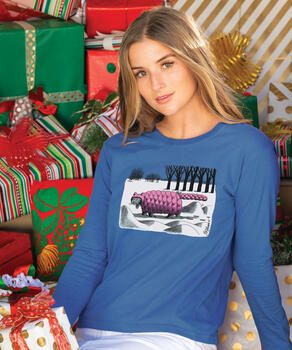 B. Kliban Puffy Cat - Sapphire Long Sleeve Crewneck T-Shirt