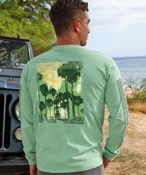Retro Palms - Key Lime Dyed Long Sleeve Crewneck T-Shirt