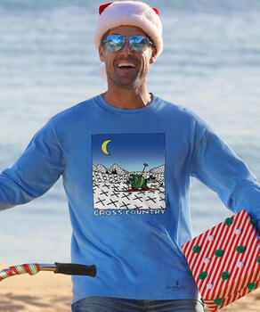 B. Kliban Cross Country Cat - Blue Hawaii Dyed Long Sleeve Crewneck T-Shirt