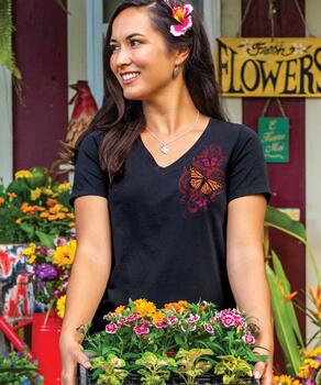 Monarch Flight - Jet Black Short Sleeve Pima V-Neck T-Shirt