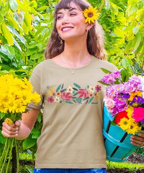 Mod Floral Band - Kona Coffee Dyed Short Sleeve Scoop Neck T-Shirt