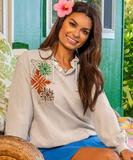 Quilted Tiki - Kona Coffee Dyed Long Sleeve Lightweight Pullover