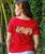 Hibiscus Sparkle - Candy Apple Red Dyed Short Sleeve Scoop Neck T-Shirt